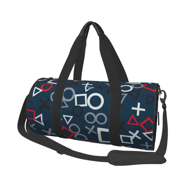 Fotbe Navy Blue Geometric Bolsa Deportiva de Lona Plegable con Estampado, Bolsa de Gimnasio con Bolsillo Seco/Húmedo, Bolsa de Viaje Ultraligera de Gran Capacidad