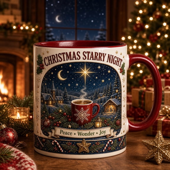 Christmas Coffee Mug Starry Night Ceramic Coffee Cup Holiday Gift