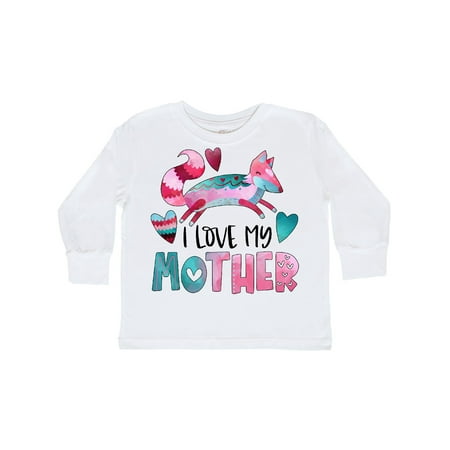 

Inktastic I Love My Mother Pink and Blue Fox with Hearts Gift Toddler Boy or Toddler Girl Long Sleeve T-Shirt