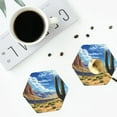 thumbnail image 5 of Pofeuu Western Desert Cactus Print Leather Coasters Set of 6, Round Cups Mugs Mat Pad for Home Kitchen Heat Resistant Drink Coasters,Hexagon, 5 of 7