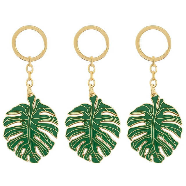 3Pcs Tropical Palm Leaf Keychain Plant Shaped Key Ring Unique Key Pendants