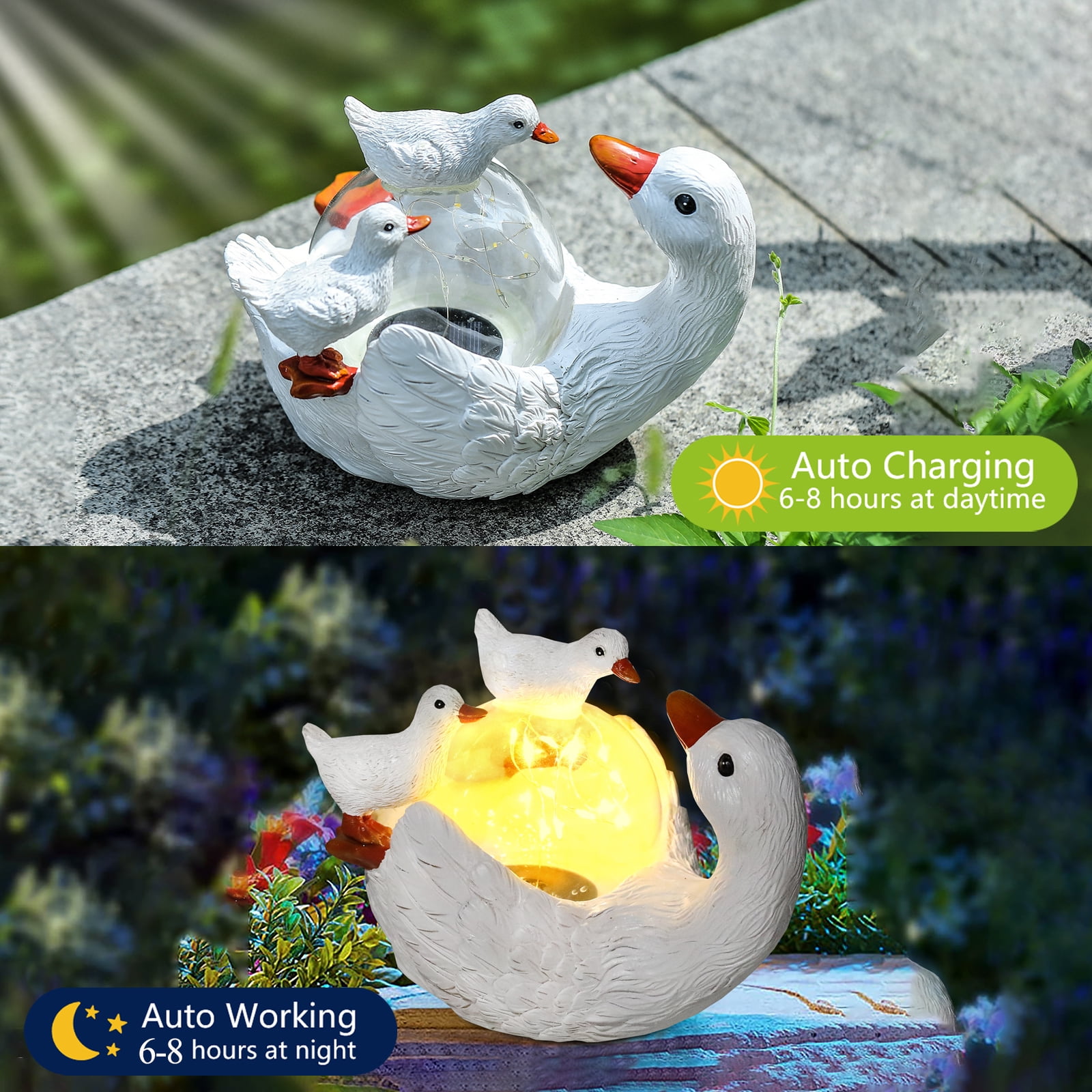 Garden Statue Outdoor, Cute Duck Solar Statue Resin Figurine Lights Outdoor Waterproof, Outdoor Decor Sculpture for Garden Yard Patio Lawn, Birthday Gifts for Mom Grandma Women