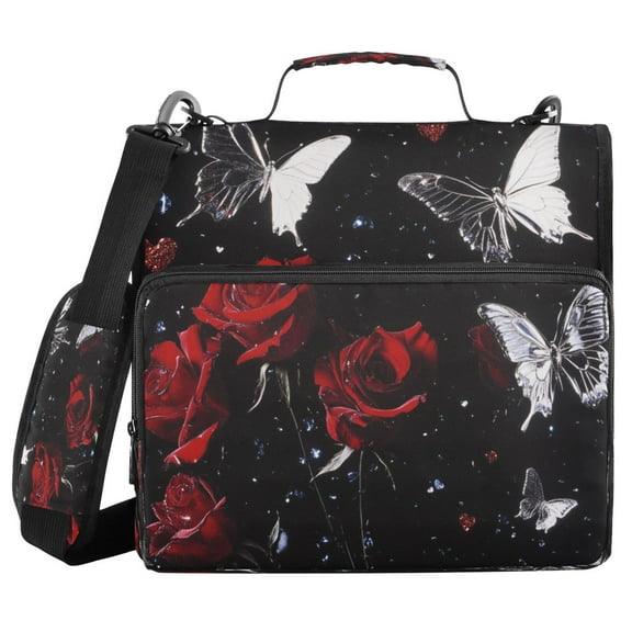 YAZAOO Zipper Binder trapper keeper Documents Organized Design Butterfly Kisses & Roses Printed