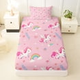 thumbnail image 3 of Erosebridal Girls Unicorn Twin Sheet Sets,Cartoon Rainbow Print Cute Flowers Bedding For Kids 3 Pieces, 3 of 6
