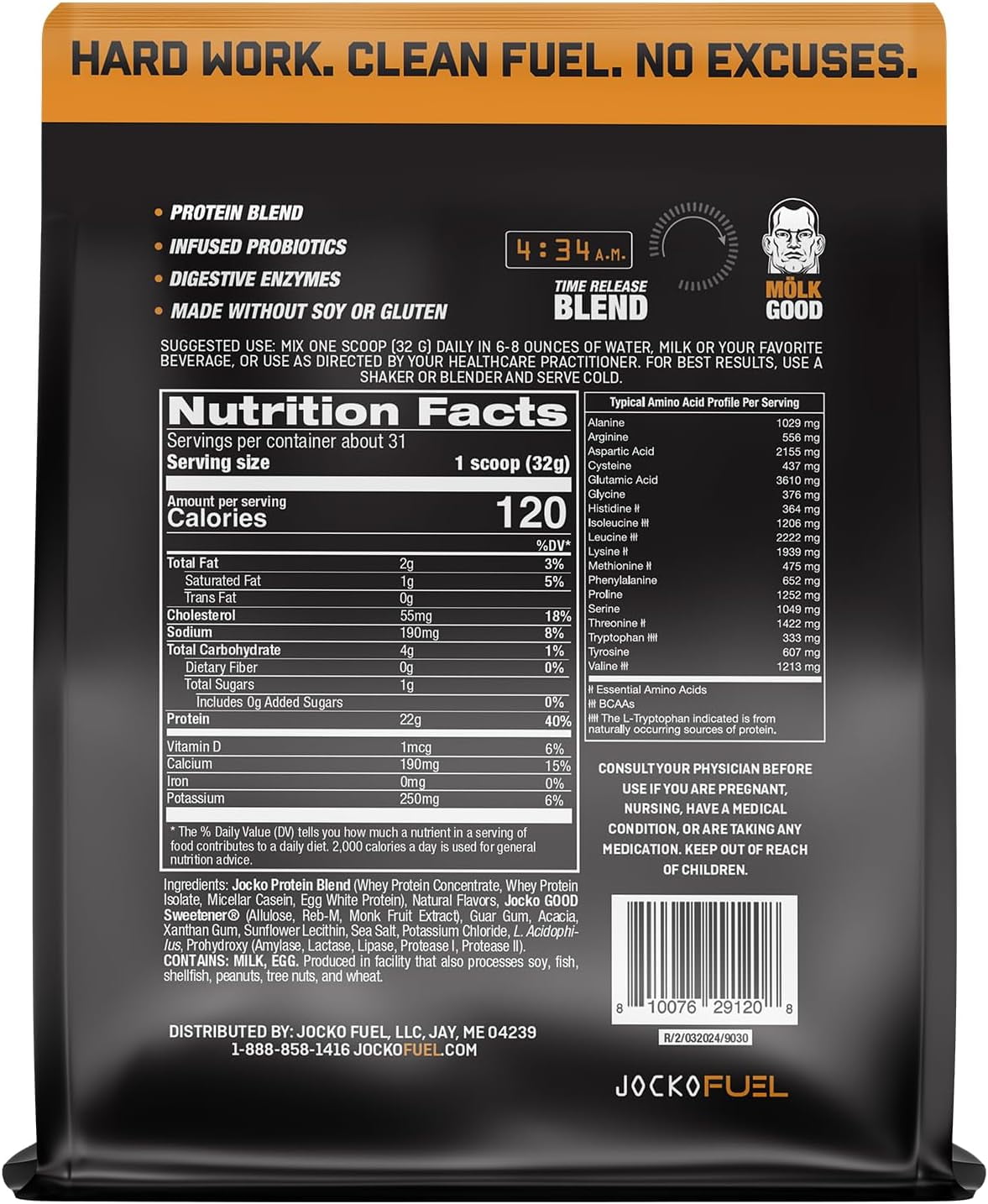 Jocko Mölk Whey Protein Powder 22g, 2lbs, Pumpkin