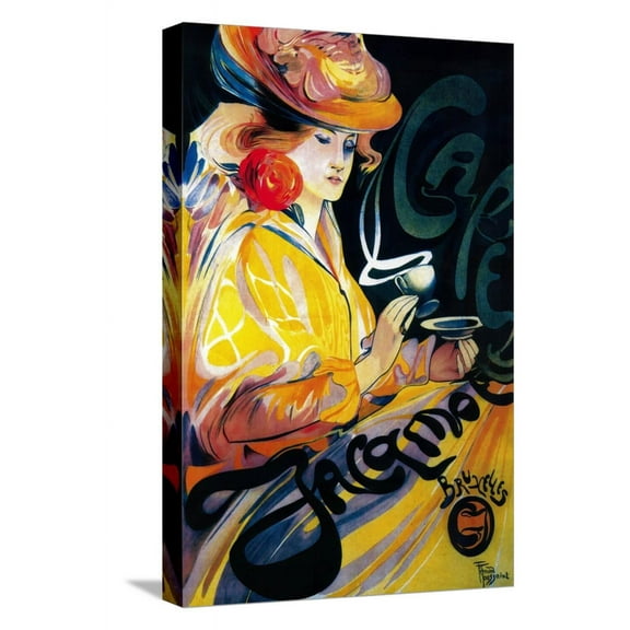 Art.com Jacqmotte Cafe Vintage Poster - Europe Stretched Canvas Print Wall Art by Lantern Press, 12" x 18"