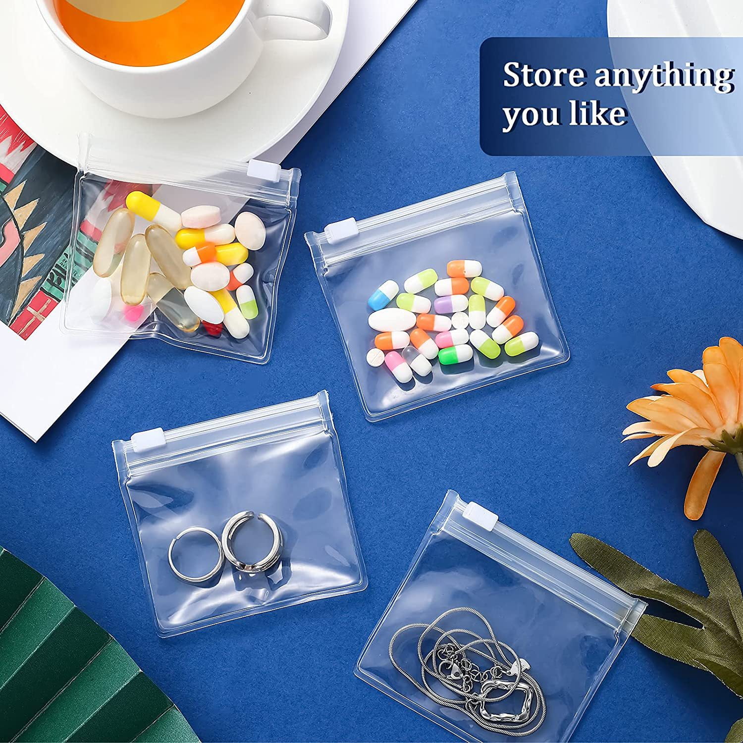 TRIANU Pill Pouch Bags 50Pcs Zippered Pill Pouch Set Reusable Clear Medicine Organizer Self Sealing Medicine Bag Travel Plastic Pill Bags with Slide Lock for Pills Small Items Storage