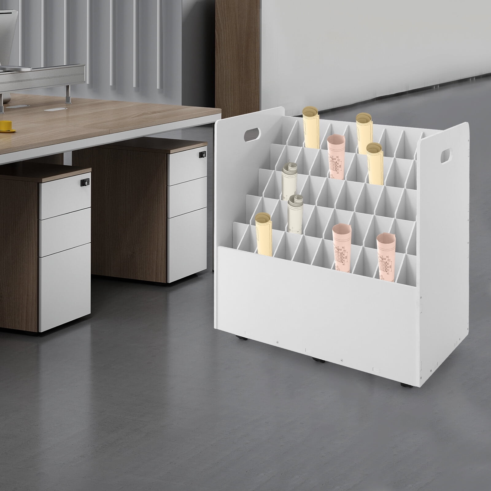 Miumaeov 50-Slots Roll File Holder Drawings Plans Blueprints Storage Organizer Movable Roll File Cart