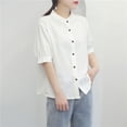 thumbnail image 5 of Cmfcve Women's Summer Tee Shirt Classic Button Gauze Blouses Round Neck Short Sleeve Business Work Tops, 5 of 5