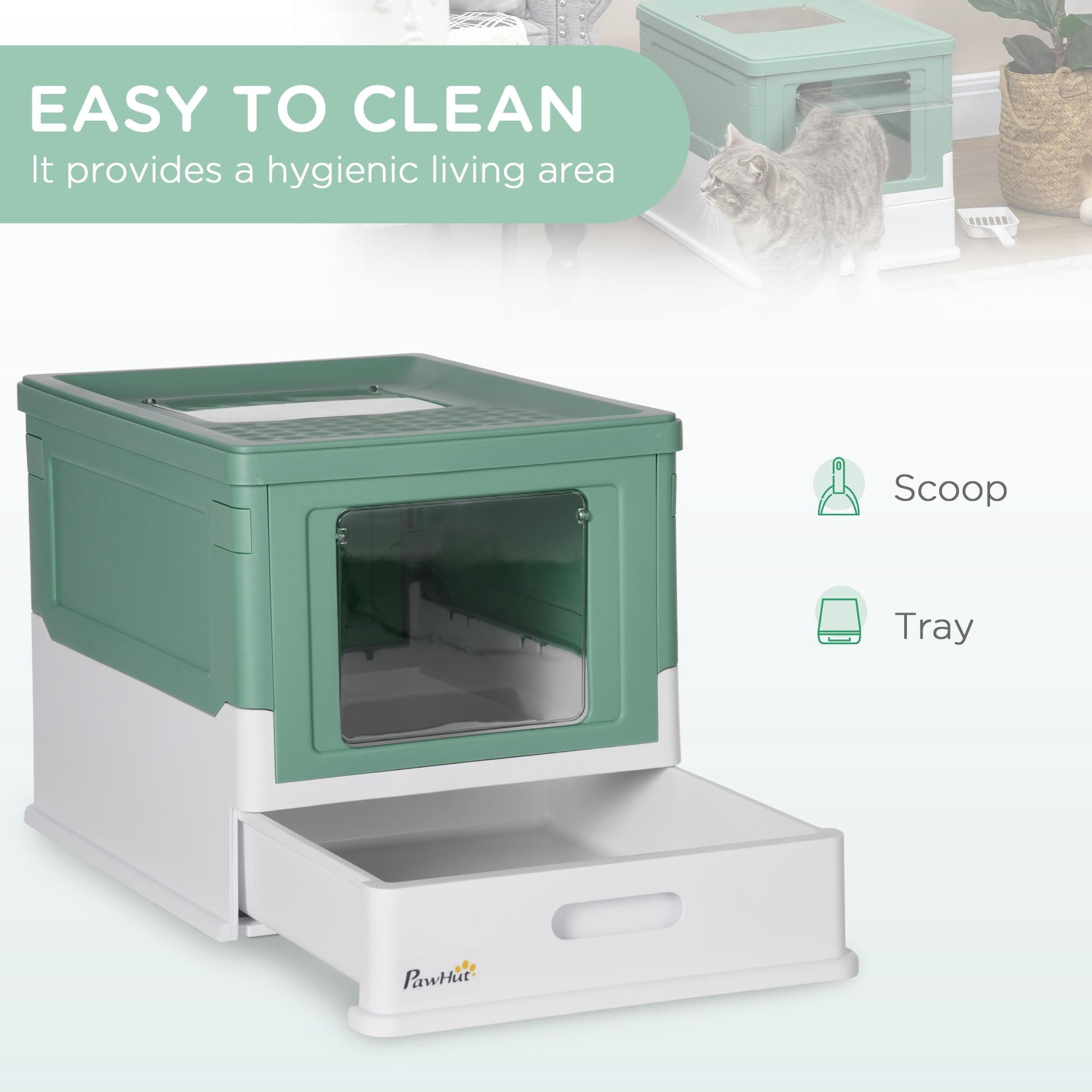 Glavbiku Foldable PP Enclosed Cat Litter Box with Scoop,Portable Cat Litter House with Tray,Green