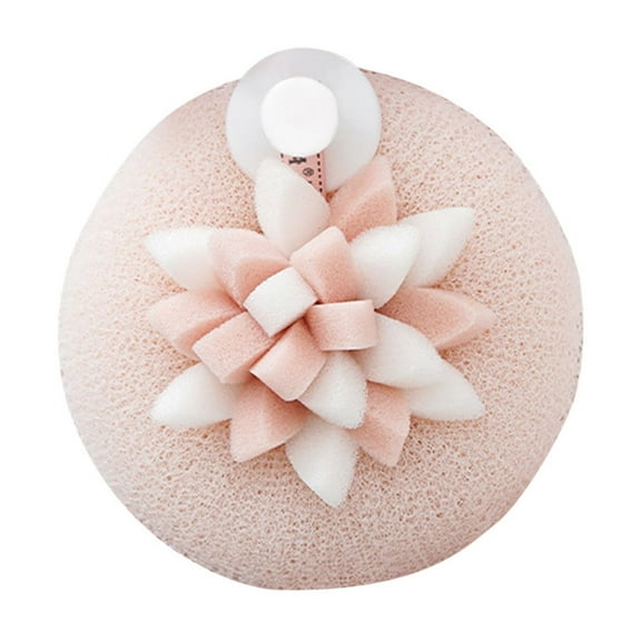 JoyMoreHome Bath Sponge with 3D Floral Design, Exfoliator & Body Wash Ball, Silicone Suction Base for Shower Storage