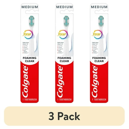 (3 pack) Colgate Total Active Prevention Foaming Clean Medium Toothbrush, White, 1 Pack