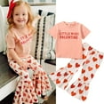 thumbnail image 2 of Toddler Outfits for Girls Valentine's Day Letter Print Short Sleeve Shirt and Heart Flare Pants Two Piece Set for Kids Summer Pink 2 Years-3 Years, 2 of 7