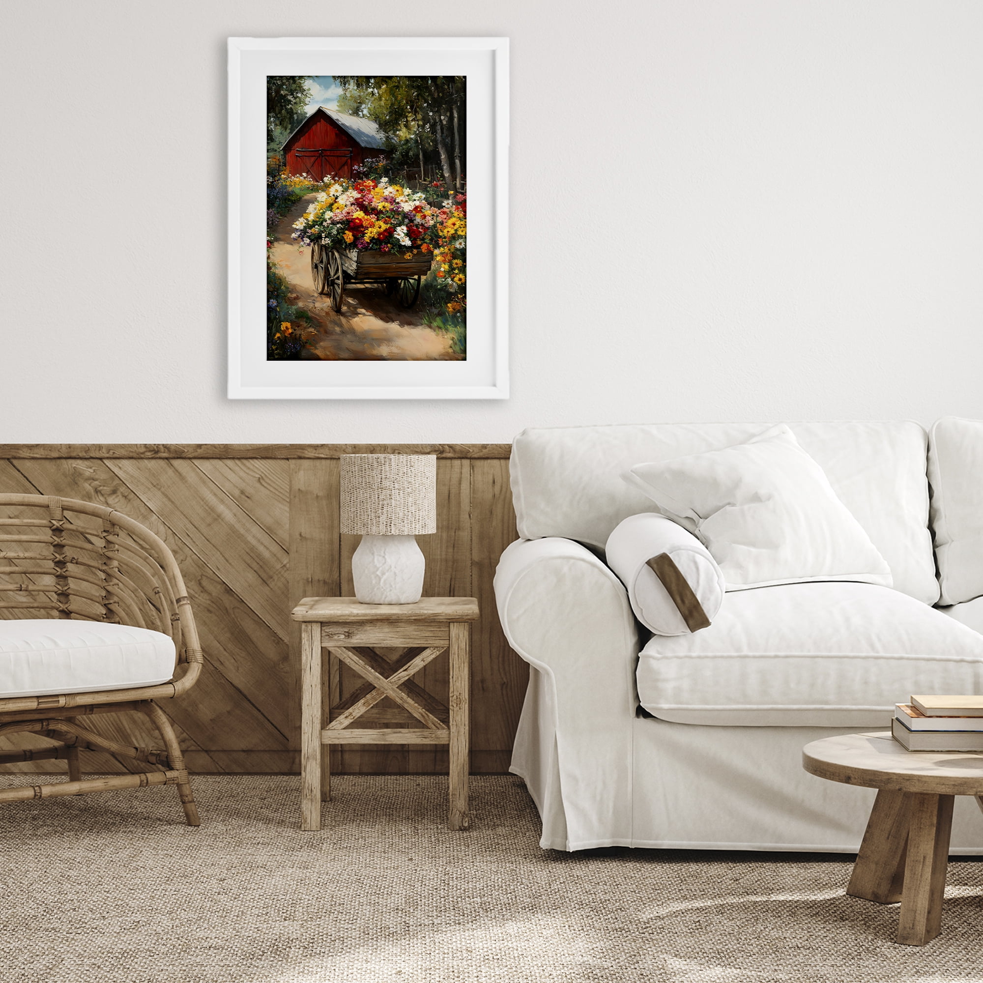 Stupell Industries Floral Wagon in Summer Garden White Framed Print Under Glass, design by Franklyn Gregory