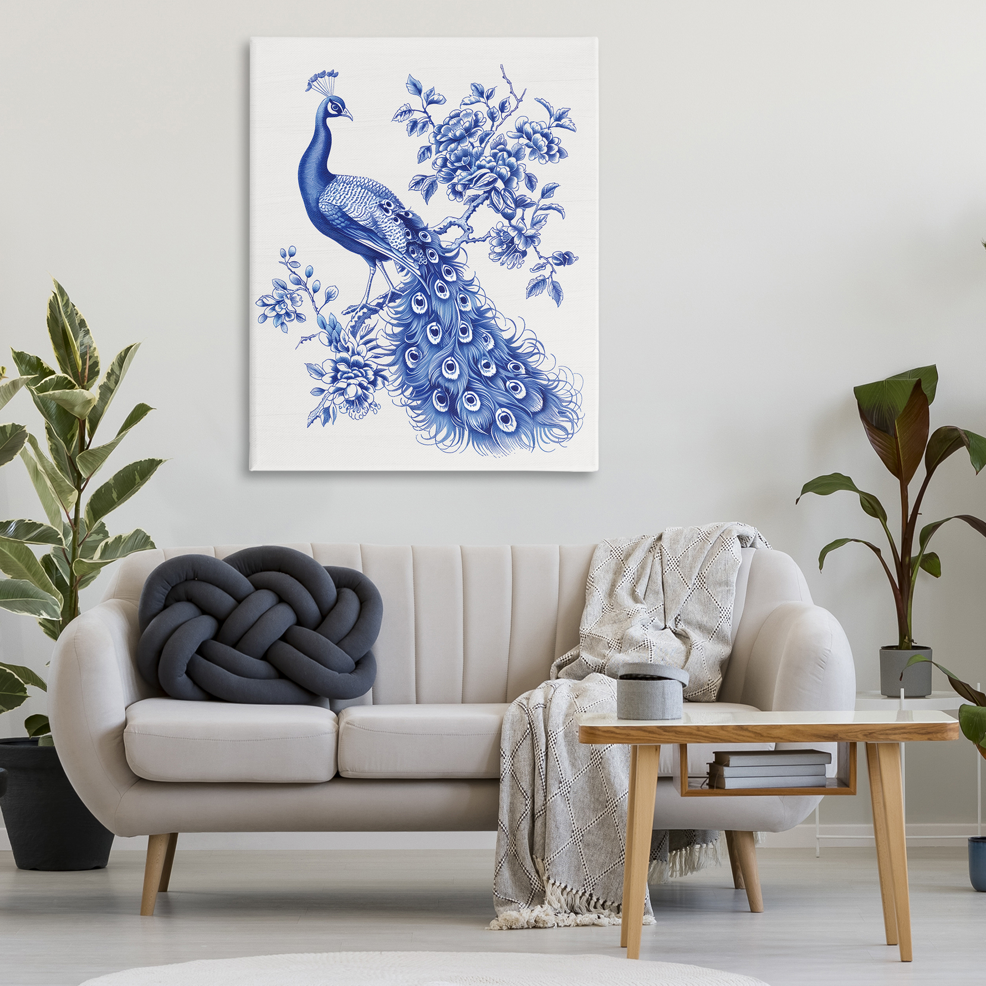 Vintage Peacock in Toile Style Canvas Wall Art, design by Lettered and Lined