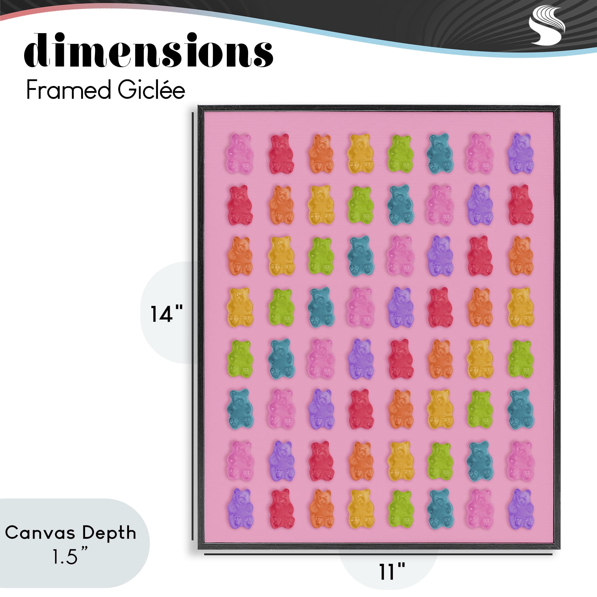 Stupell Industries Rainbow Gummy Bear Candies Black Framed Giclee Art, design by LISH Creative