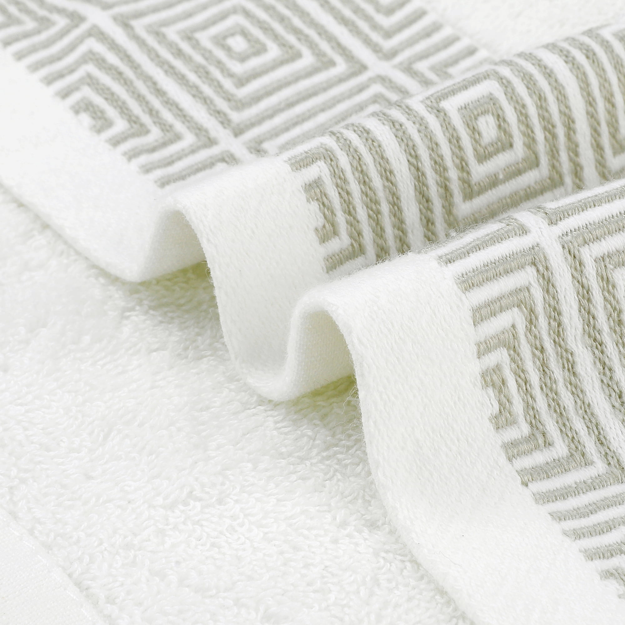 Unique Bargains Geometric Washcloths Set Cotton Bath Towels Low Lint White 6