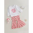 thumbnail image 3 of Bagilaanoe 2Pcs Toddler Baby Girl Boy Valentine's Day Outfits Letter Print Long Sleeve Pullover Tops + Flared Trousers 3M 6M 12M 18M 24M 3T 4T Kids Long Pants Set, 3 of 9