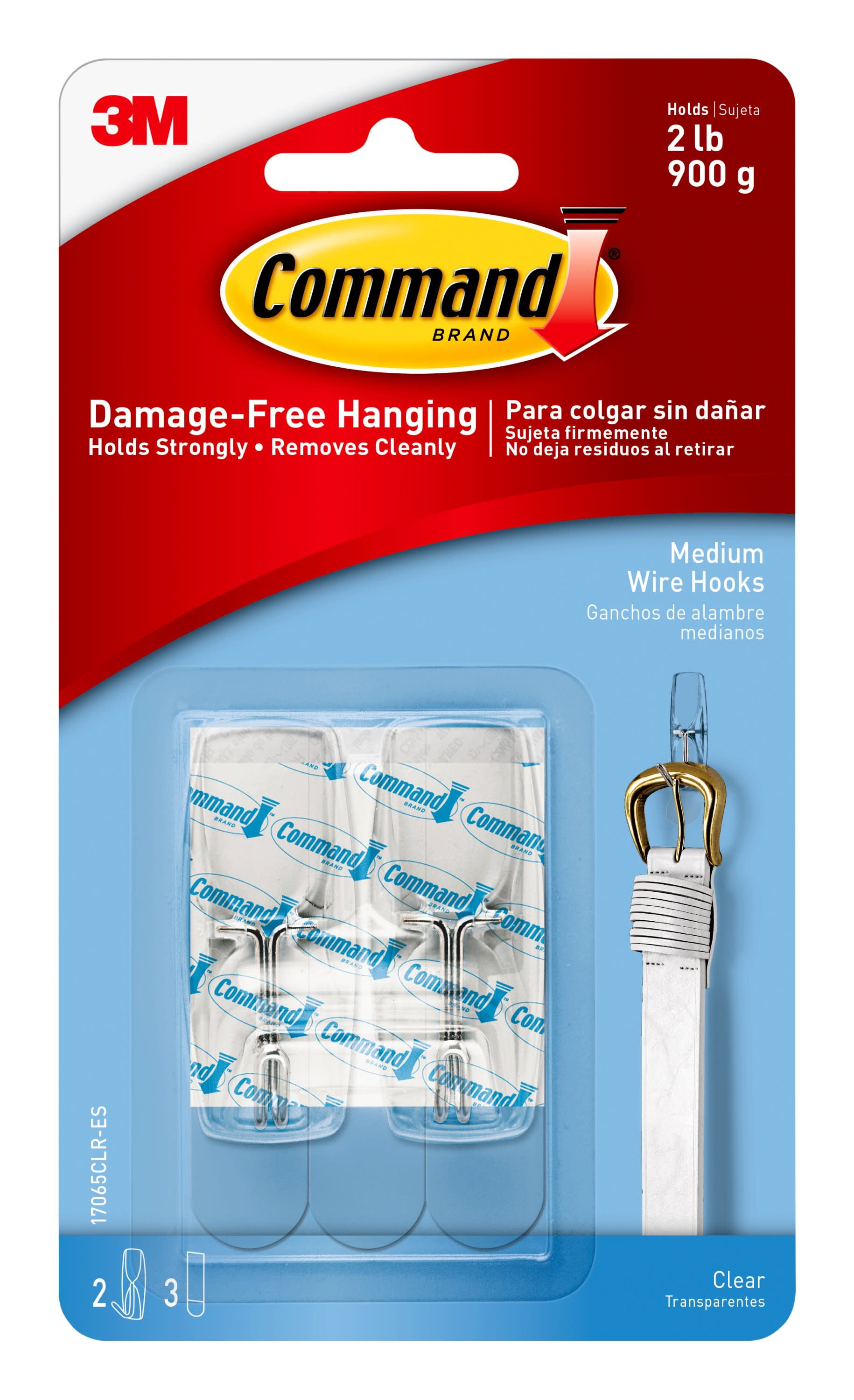 Command Wire Toggle Hooks, Clear, Medium, 2 Wall Hooks, Hang Dorm Decorations Damage-Free