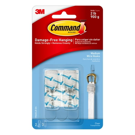 Command Wire Toggle Hooks, Clear, Medium, 2 Wall Hooks, Hang Dorm Decorations Damage-Free