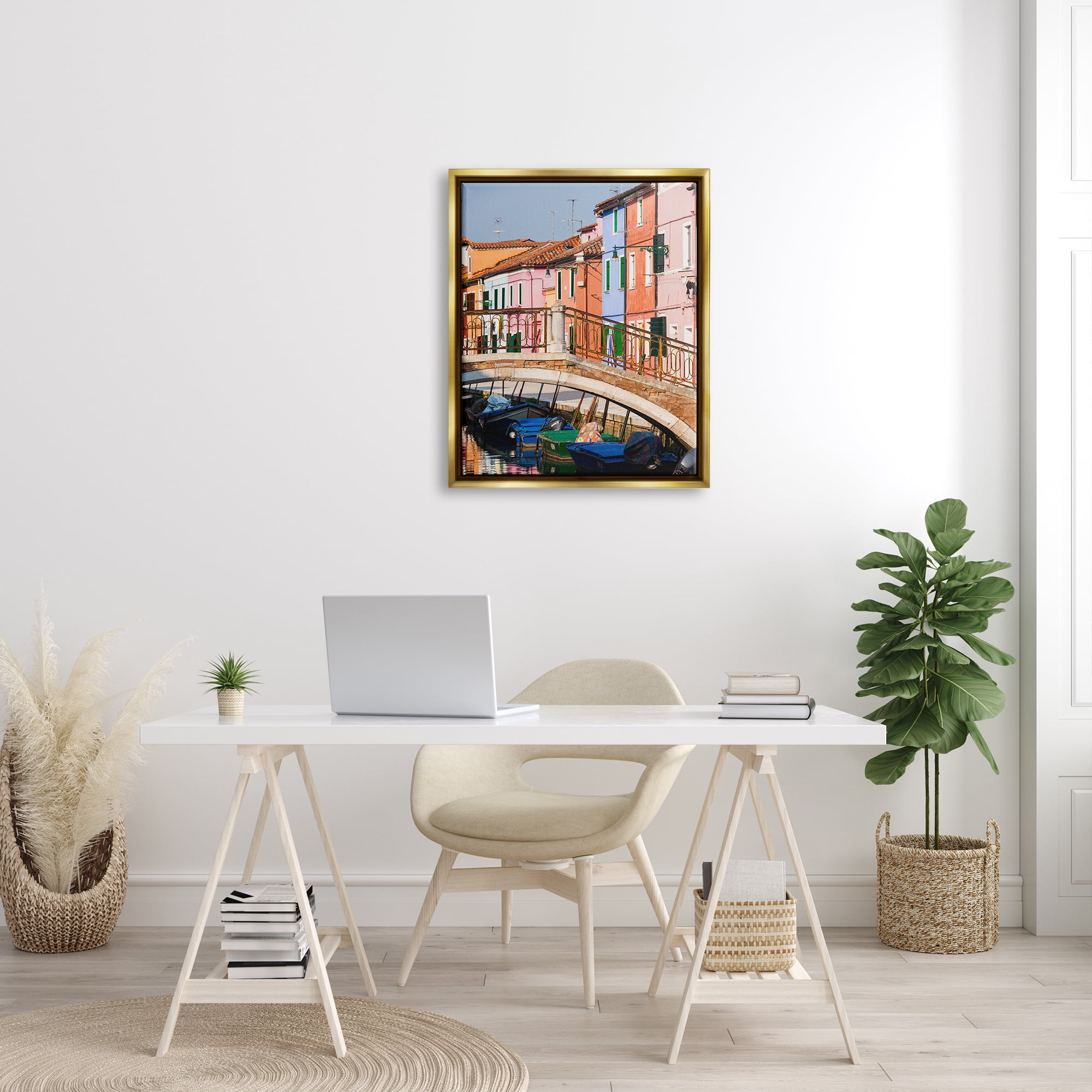 Stupell Town River Canal Boats Scenery Transportation Photography Gold Floater Framed Art Print Wall Art