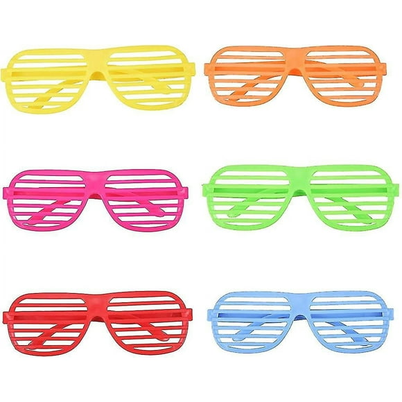 12 Pcs 80's Party Slotted Sunglasses Neon Color Shutter Glasses Bright Coloured