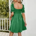 thumbnail image 5 of Summer Saving Wycnly Dresses for Women 2024 High Waist Casual Smocked Swing Beach Short Sun Dresses Short Sleeve Square Neck Solid Summer Mini Sun Dress Green M Clothes, 5 of 7