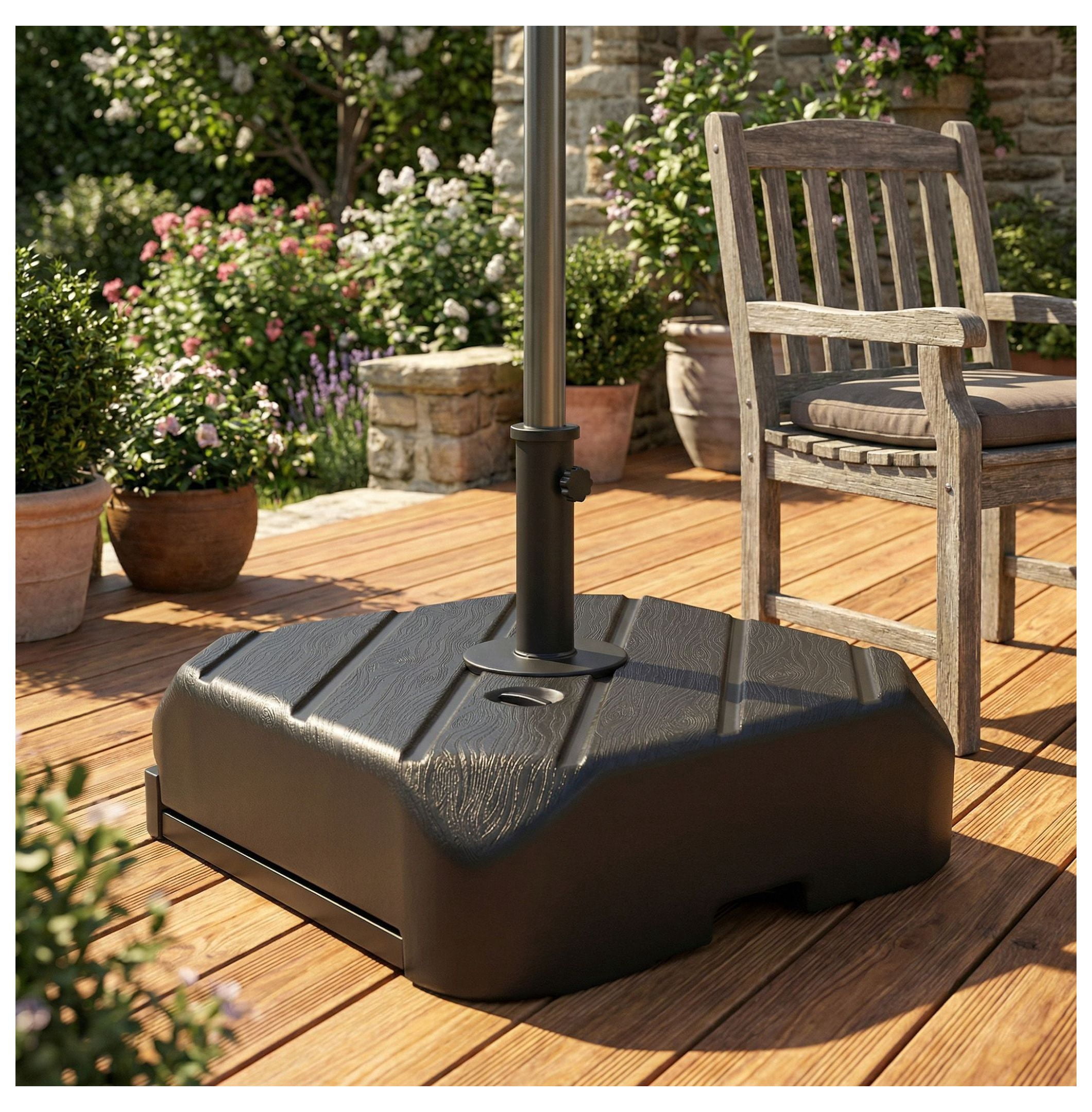 Patio Umbrella Base with Wheels, 158lbs Sand/99lbs Water Fill, Telescopic Handle, Black - Heavy Duty Outdoor Parasol Stand for 13.1ft Umbrellas