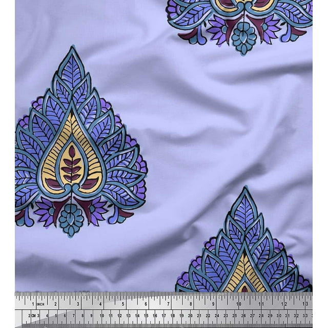 Soimoi Poly Georgette Fabric Leaves & Floral Block Print Fabric by Yard 42 Inch Wide
