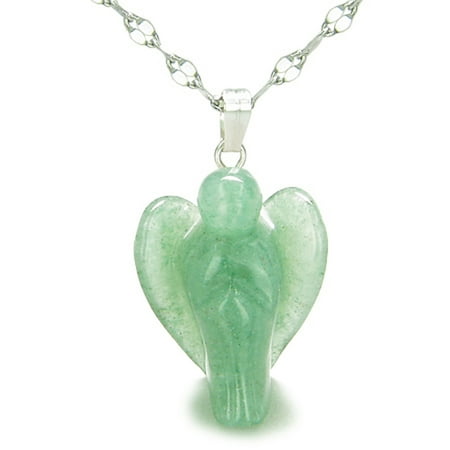Green Rutilated Quartz Necklace - Amulet Praying Angel Magic Green Quartz Good Luck Powers Pendant 18 Inch Necklace