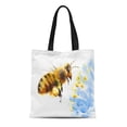thumbnail image 1 of SIDONKU Canvas Bag Resuable Tote Grocery Shopping Bags Yellow Bumblebee Watercolor Honey Bee Flying Over Blue Flower Hand Summer Tote Bag, 1 of 1