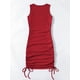 thumbnail image 2 of Vestido corto sin mangas fruncido para mujer, con cordón y lazo lateral, cuello redondo, vestido corto Rojo acanalado. XS Rojo acanalado. XS Xishao ropa, 2 of 2