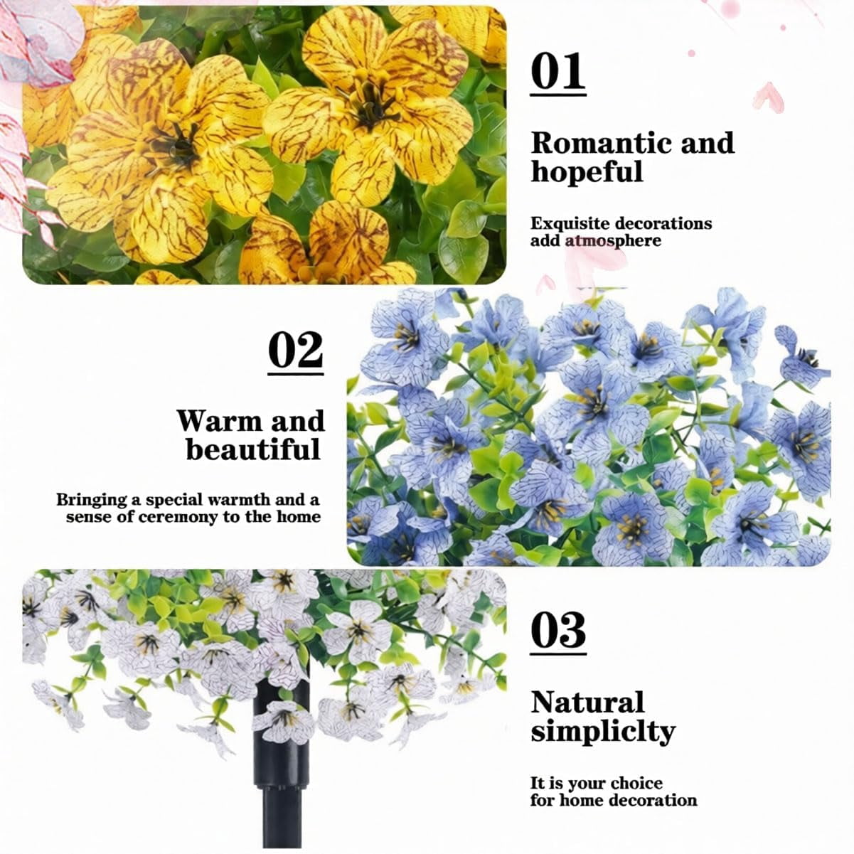 Artificial Violet for Outdoor Indoor Garden Home Decoration, UV Resistant Waterproof Faux Flowers, No Fade Fake Plants with Ground Stakes for Patio Porch Decor