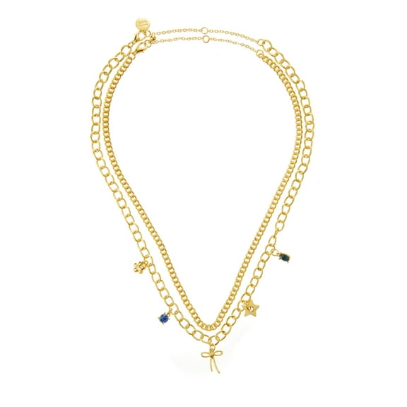 Madden NYC Women's Fashion Gold-Tone Romantic Bow Mixed Charm Bib Necklace 2-Piece Set