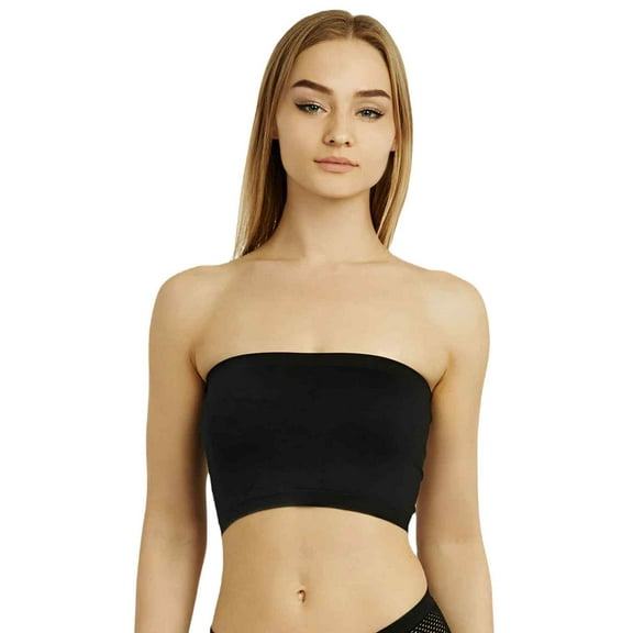 Women's Seamless Tube Top No Pad Bandeau, Black, One Size, 6-Pack