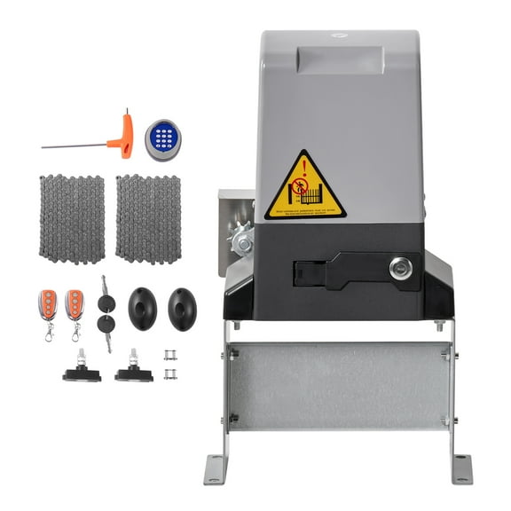 KFFKFF Automatic Sliding Gate Opener, 900W Electric Motor for Gates up to 65.6ft and 4409lbs, Chain Drive System with Infrared Sensor & 2 Remote Controls, Ideal for Driveway Entry