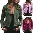 thumbnail image 6 of Moto Jacket for Women Women Long Sleeve Open Front Short Cardigan Zipper Jacket Coat Top Turn Down Collar Jacket Rain Jackets for Women Waterproof Leather Jacket Women, 6 of 6