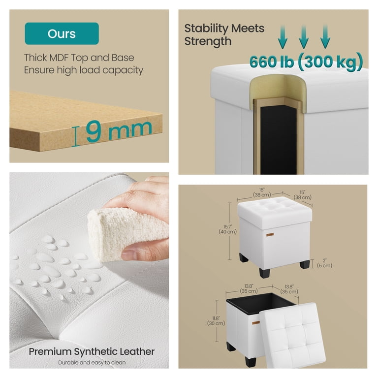 Ledrem 15 In Cube Storage Ottoman, Cloud White photo 4