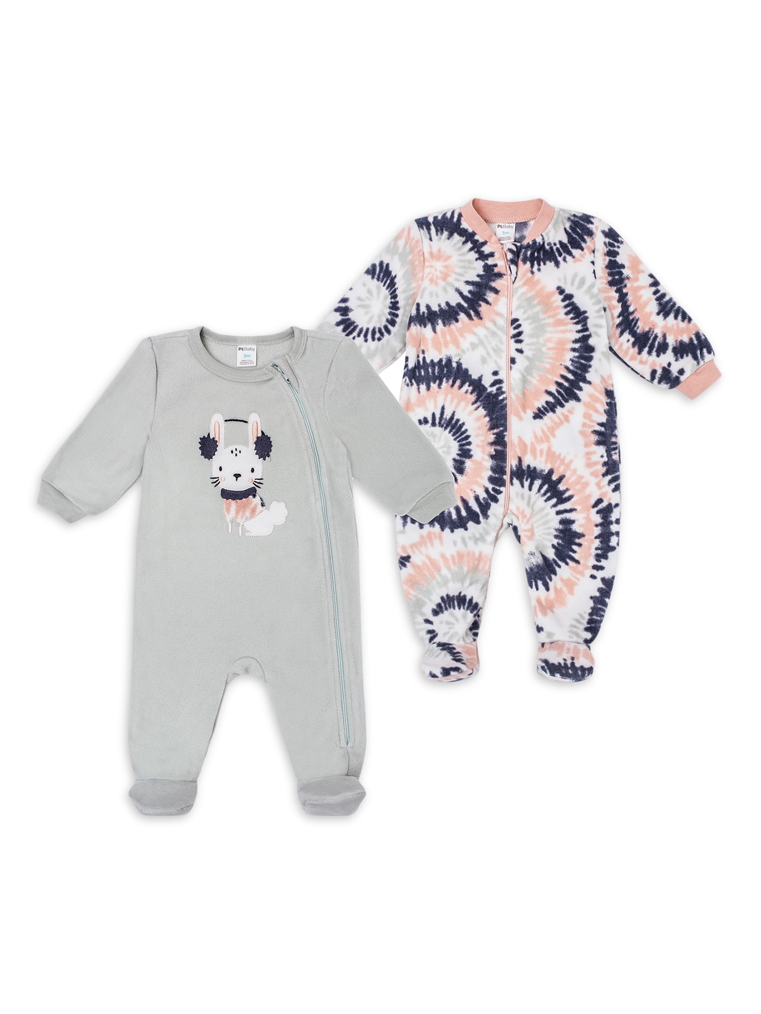 Petit Lem Baby Girl 2 Pack Micropolar Sleepers (3M-9M)