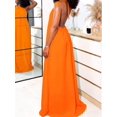 thumbnail image 3 of Orange Solid Color Halter Backless Maxi Dress For Beach Casual Vacation Style, 3 of 7