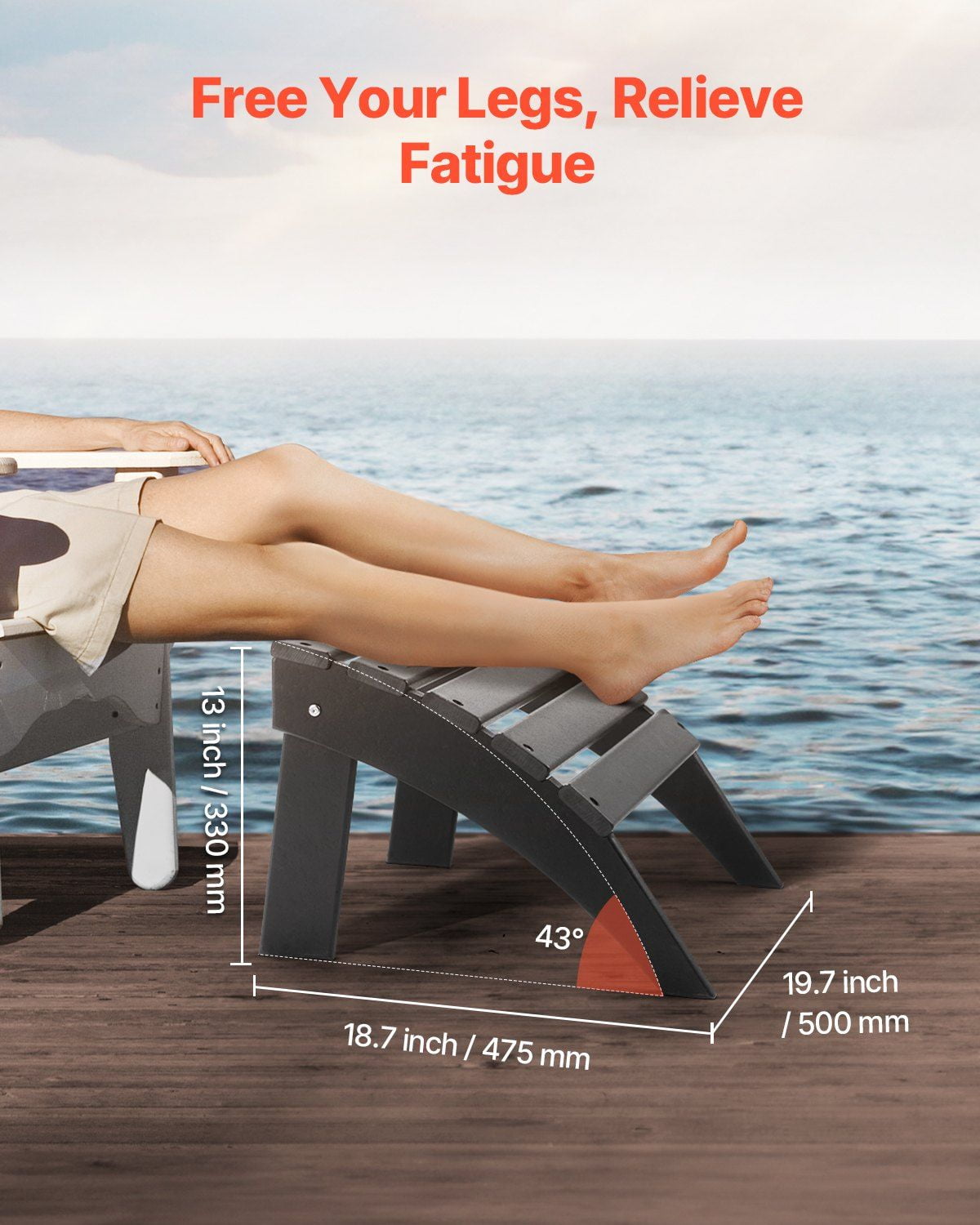 Weather-Resistant Adirondack Ottoman, 18.7L x 19.7Wx 13" H Inch Plastic Folding Foot Rest, Ideal for Pool Lawn Porch with Adirondack Chair