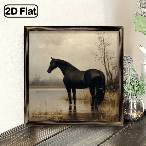 1Pc Frame Sign Black Horse Vintage Wall Art Paintings Ideal Gift For Living Room Bedroom Farmhouse Corridor Wall Decor Room Decoration Ready to Hang 8x8inch