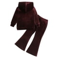 thumbnail image 4 of SGFCWSX Girls Sweatsuit Sets Hoodie Fall Outfits 2 Piece Flare Sweatpants and Sweatshirts Set Brown Size 3 Years, 4 of 9
