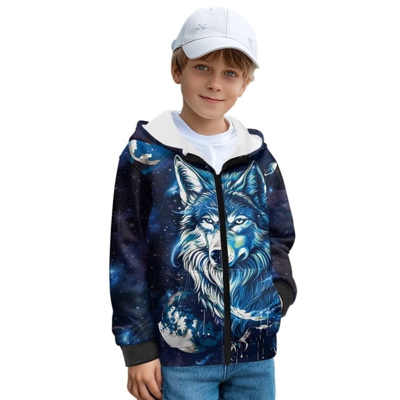 Pzuqiu Wolf Boys Hoodie 8-10 Lightness Zip Up Hoodies for Kids Warm Fleece Children's Long Sleeve Sweatshirt with Pockets Toddlers' Pullover Hoodie for Boys Teens Youth
