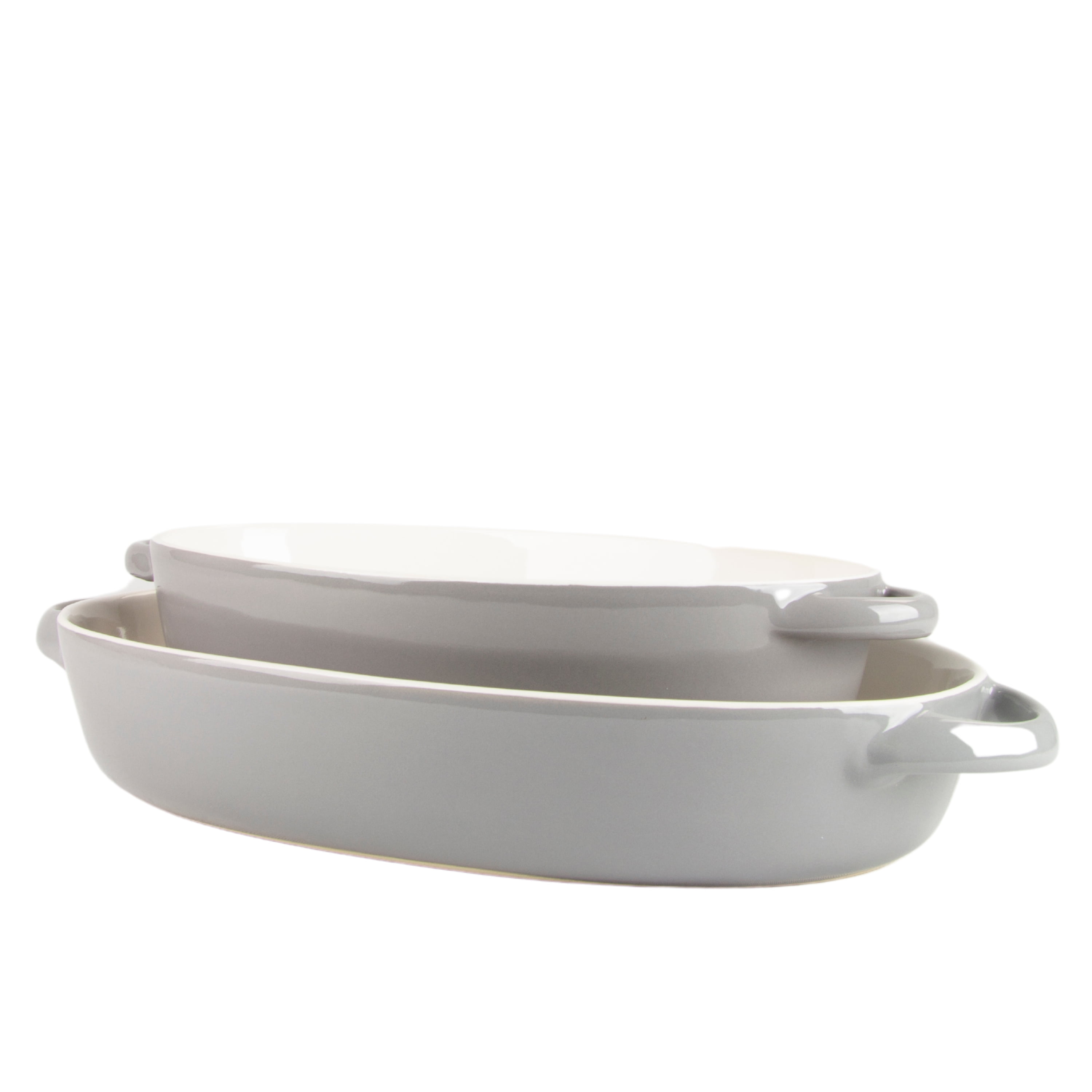 10 Strawberry Street Sienna Oval 13" and 10.5" Stoneware Bakeware Set of 2, Gray