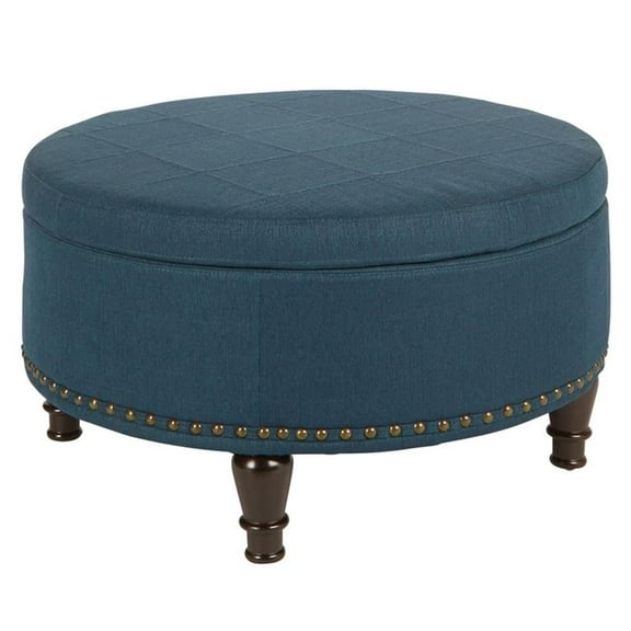 Pemberley Row Polyester Klein Azure Blue Ottoman Round Reversible 32"W x 32"D x 18"H Assembly Required
