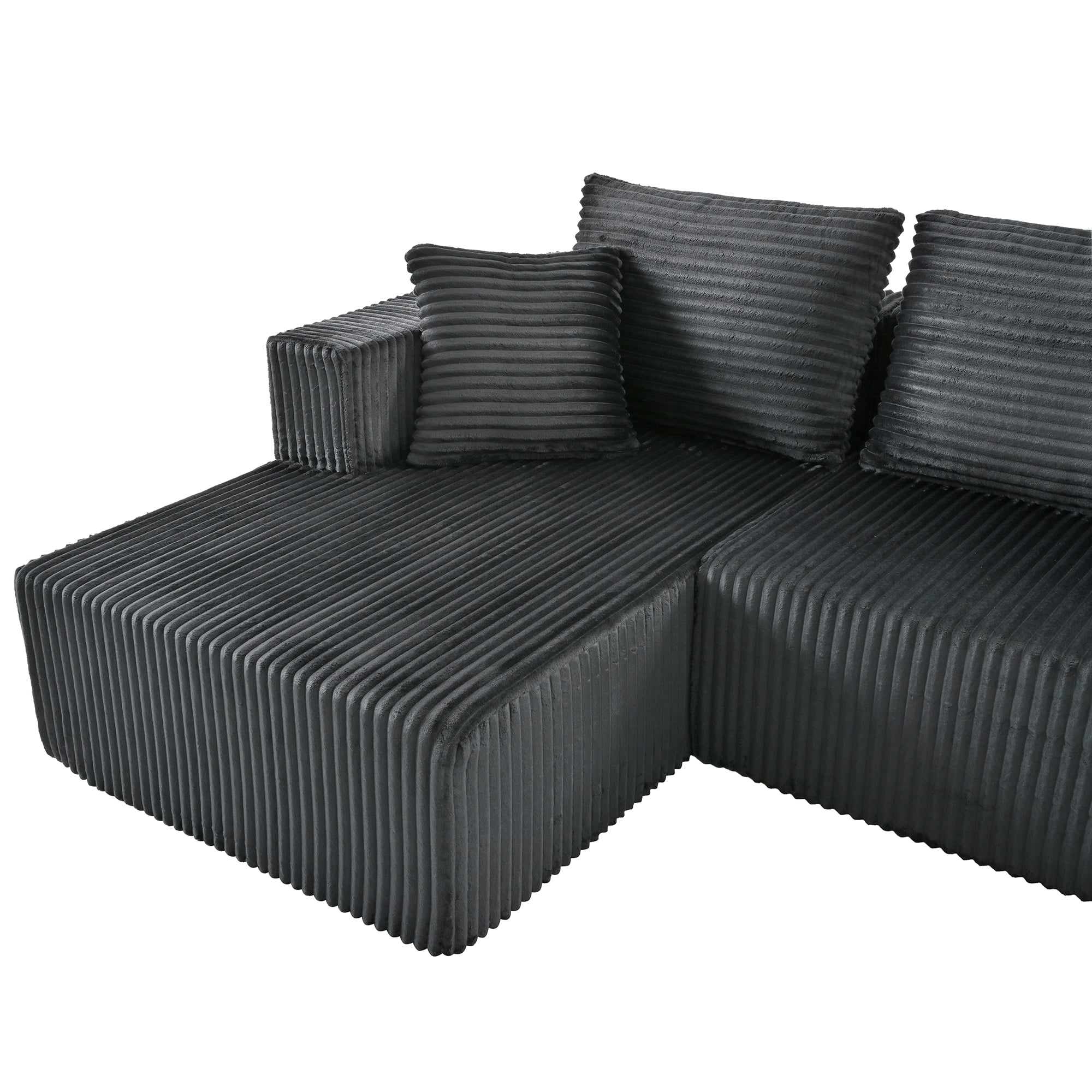 U Shaped 132 Inch Modular   Sectional Sleeper Sofa, Boneless  Cloud Couch, Oversized Deep  Seat Corduroy Couch for Living  Room and Apartment, No-Assembly, Gray