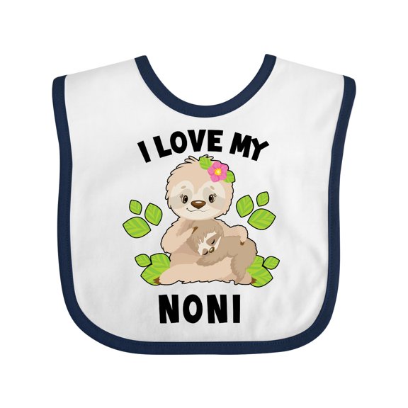 Inktastic Cute Sloth I Love My Noni with Green Leaves Boys or Girls Baby Bib