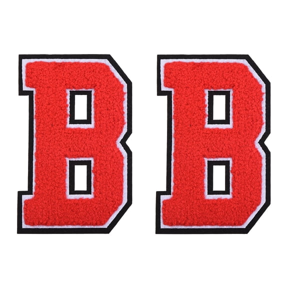 Uxcell 2 Pcs Chenille Letter Patches, 4.7" Sew on Letter B Iron on Patches Large Alphabet Embroidered Appliques for Clothes Bags Hats DIY Craft Supplies, Red