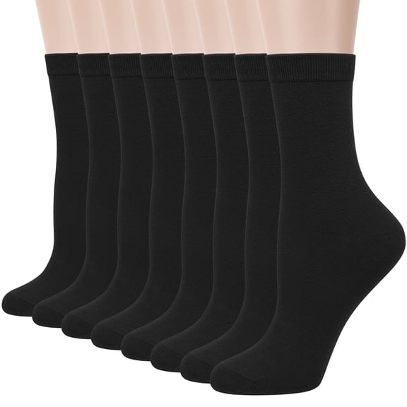 Loritta Women Crew Socks, Soft Cotton Dress Socks Pack Athletic Socks for Women Black, Size 9-11, 8 Pairs